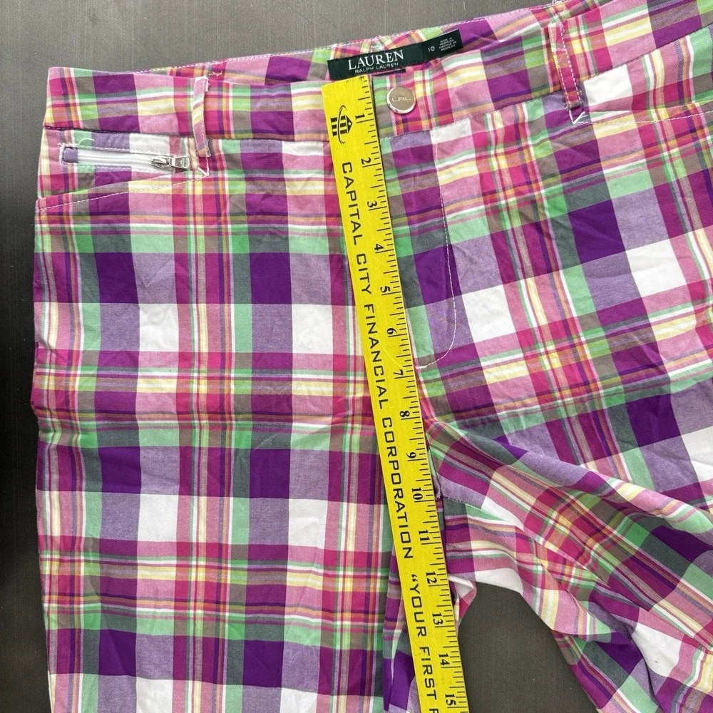 LRL Ralph Lauren Active Colorful Pink Purple Plaid Chino Short Golf Shorts 10
